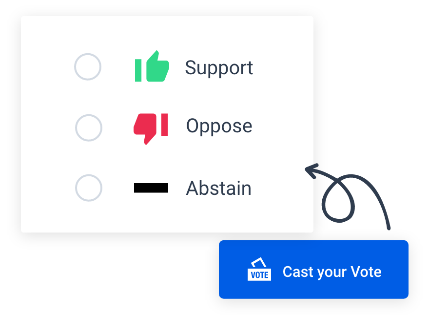 Casting a vote showing the option to support, oppose, or abstain from a vote