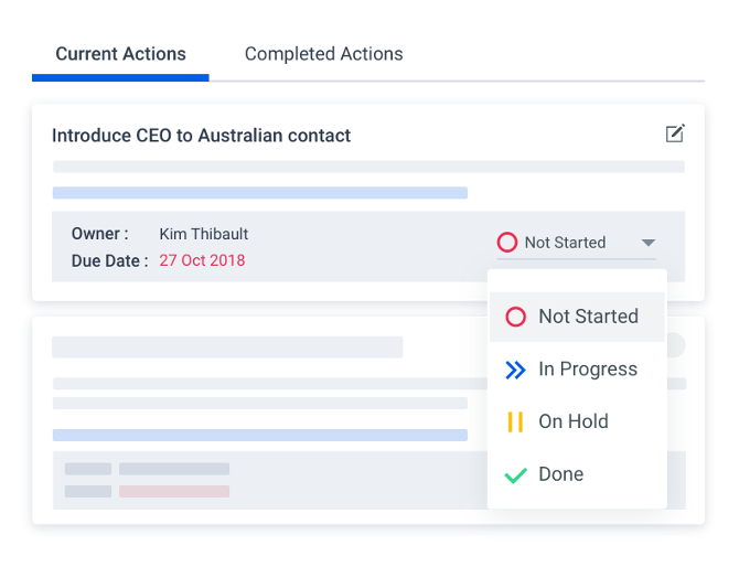 An action list displaying current actions