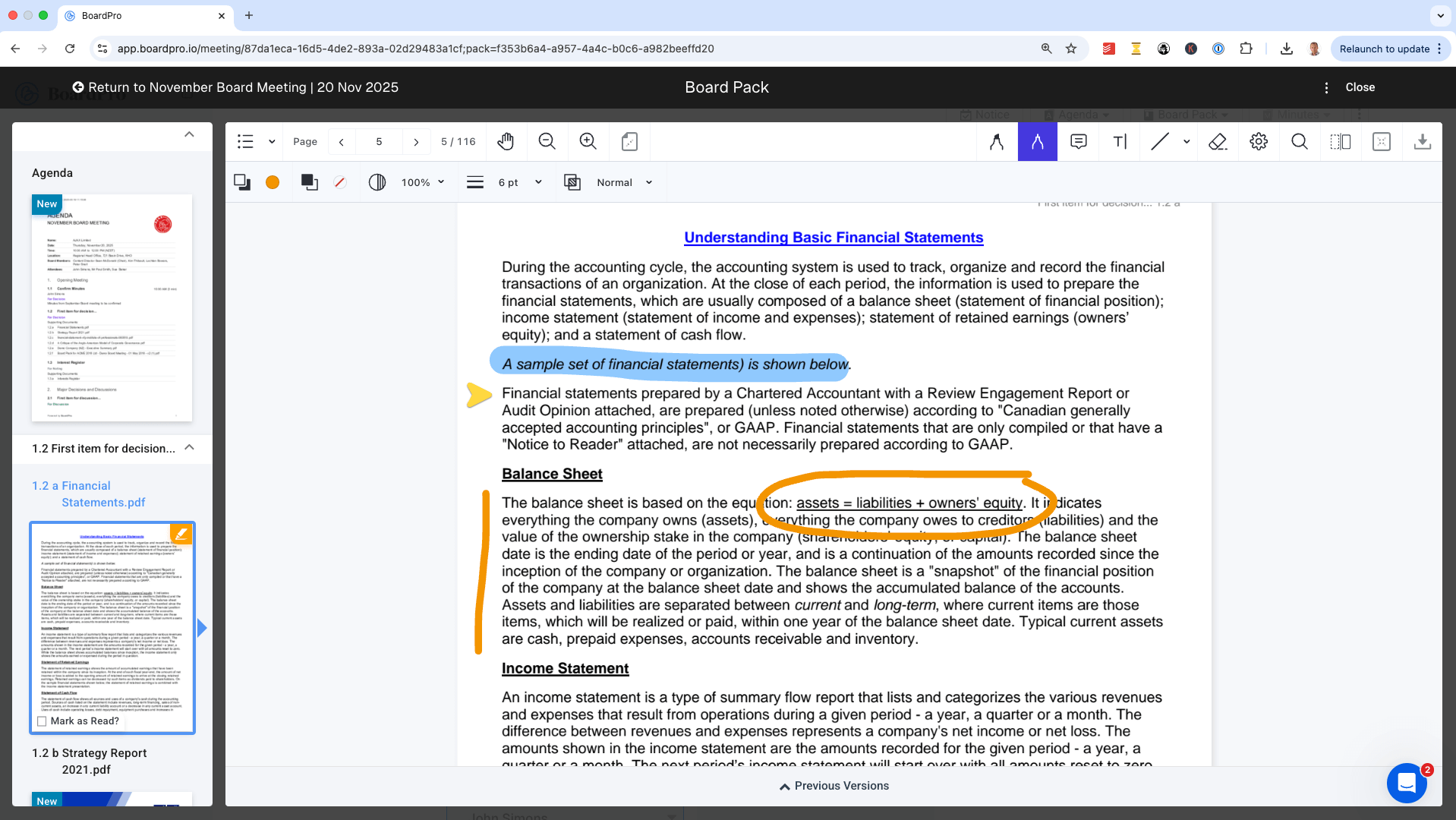 Annotations in board packs