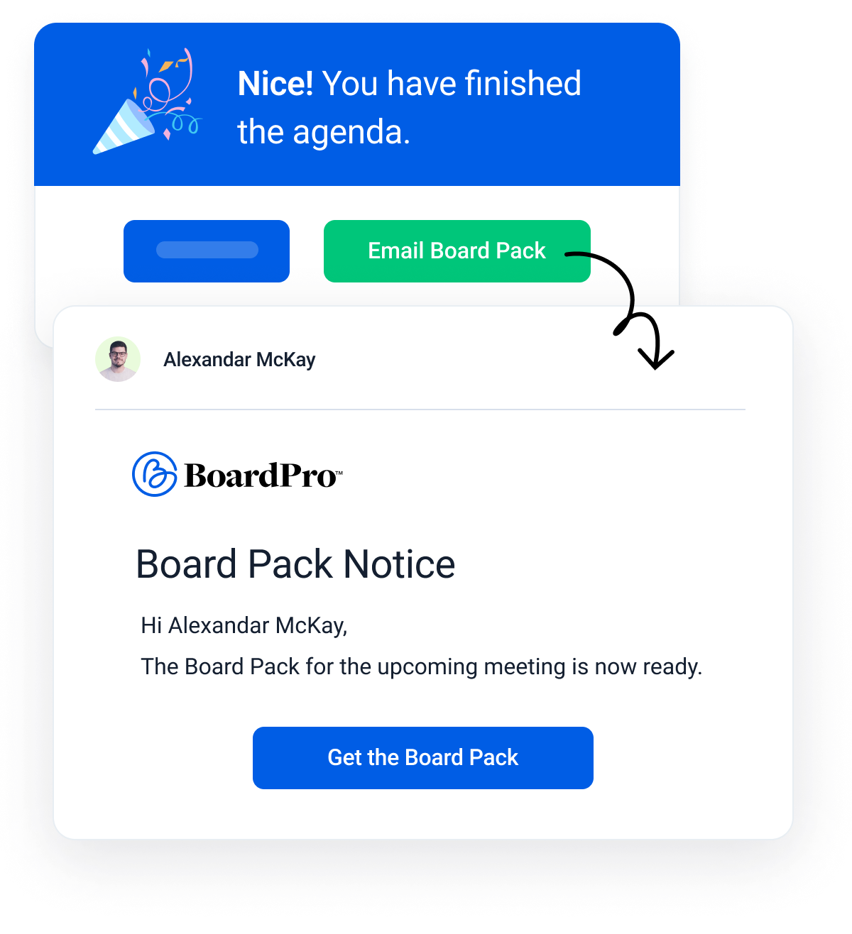 Emailing the board pack notice to the board members