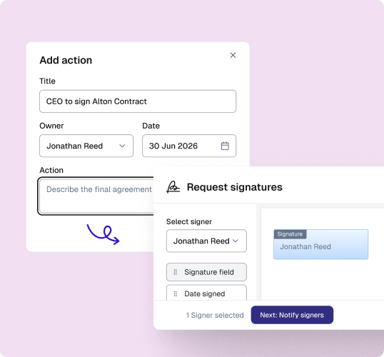 Actions to signatures workflow