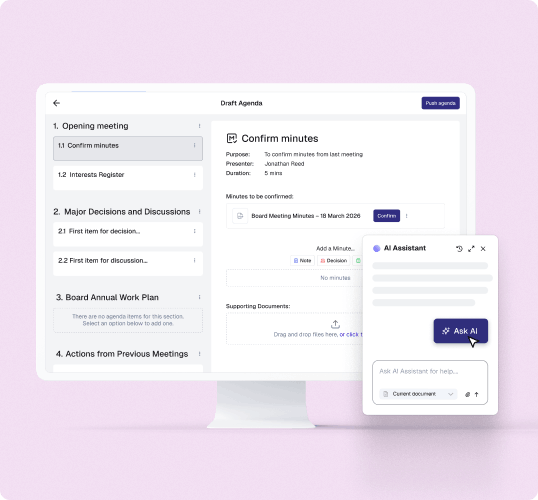 BoardPro draft agenda and AI Assistant