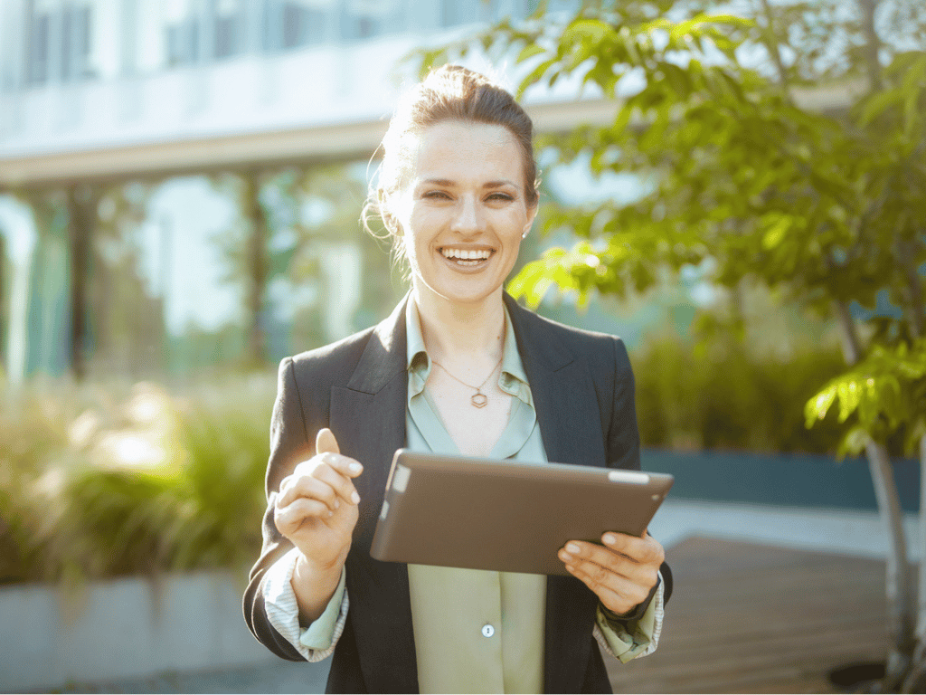professional lady using ipad