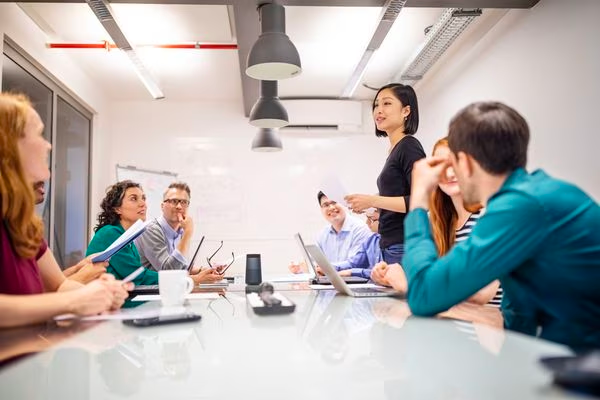 Group of young board members in a meeting